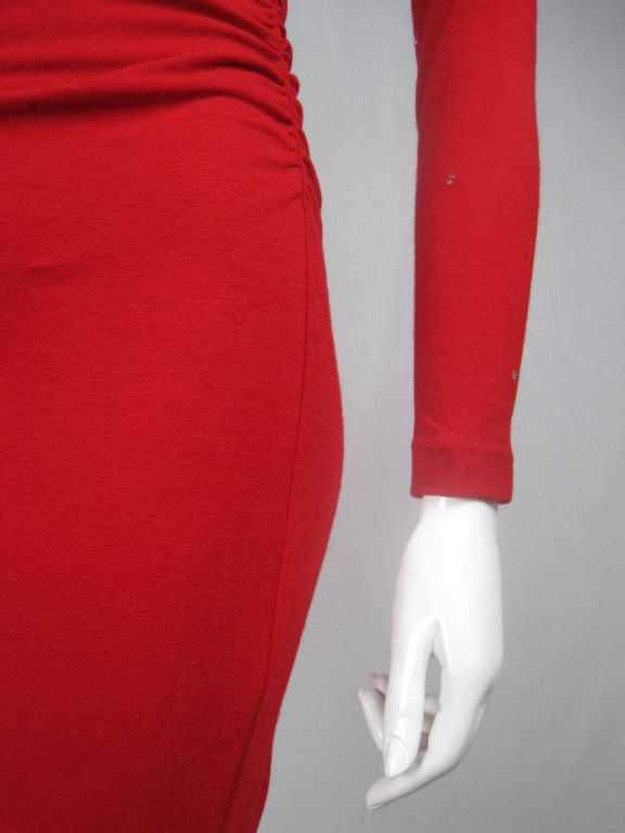 Emanuel Ungaro Red Dress with Rhinestone Accents For Sale 1