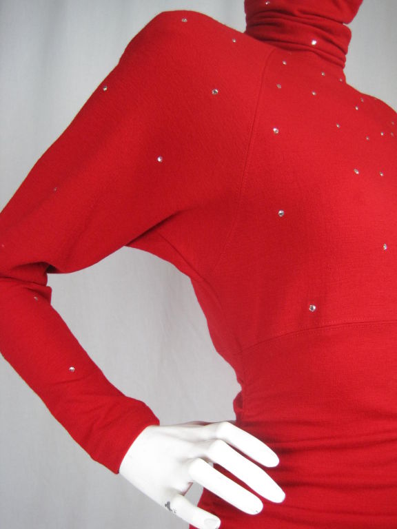 Emanuel Ungaro Red Dress with Rhinestone Accents For Sale 2