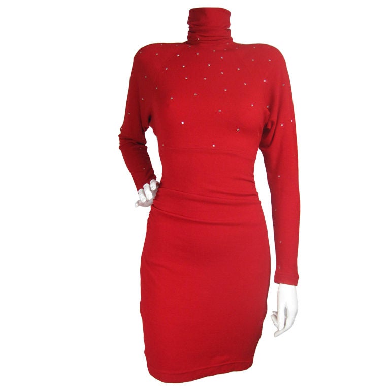 Emanuel Ungaro Red Dress with Rhinestone Accents For Sale