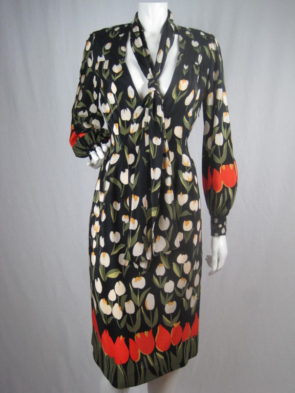 Bill Blass Silk Dress with Tulip Print 6