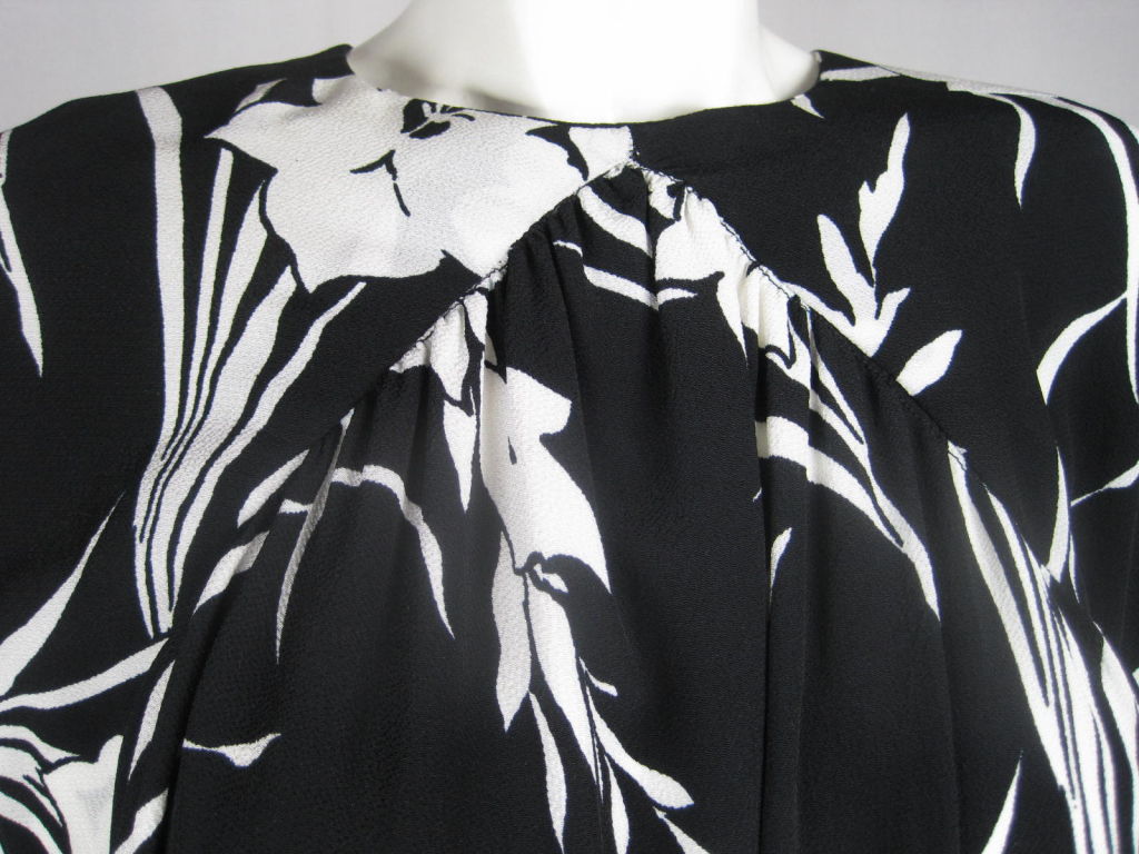 Black 1980's Graphic Floral Dress or Coat For Sale