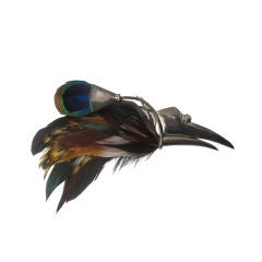 Sterling Silver Bird Brooch with Feathered Body