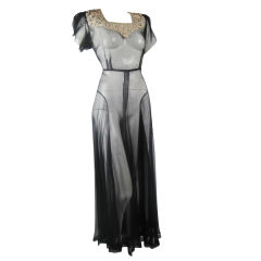 Vintage 1930
s Sheer Black Gown with Soutache Trim