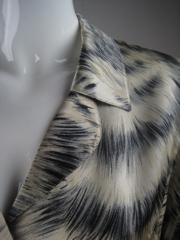 Gray Escada Silk Blouse with Fur Print