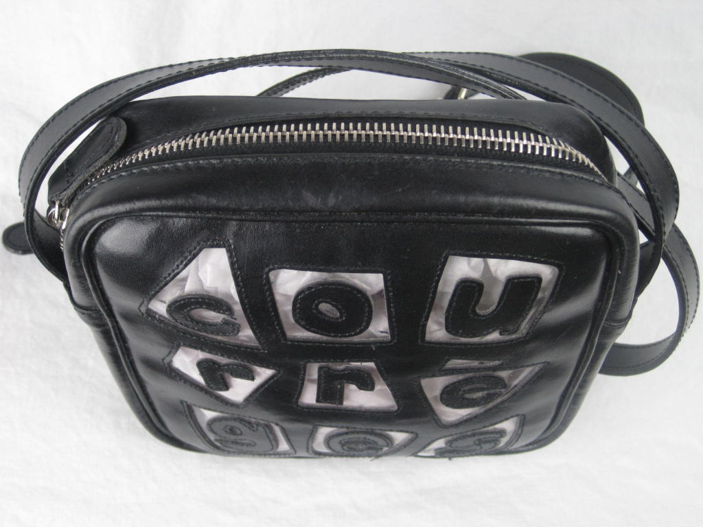 Women's 1960's Courreges Leather Handbag with Playful Clear Inserts