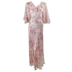 1930's Silk Chiffon Floral Gown at 1stDibs