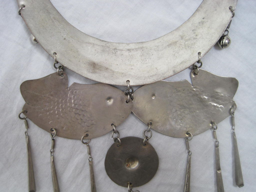 1960's Hammered Metal Bib with Fish Ornamentation 6