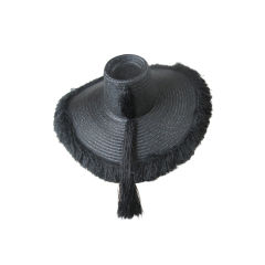 1940's Oversized Black Straw Hat with Eyelash Fringe