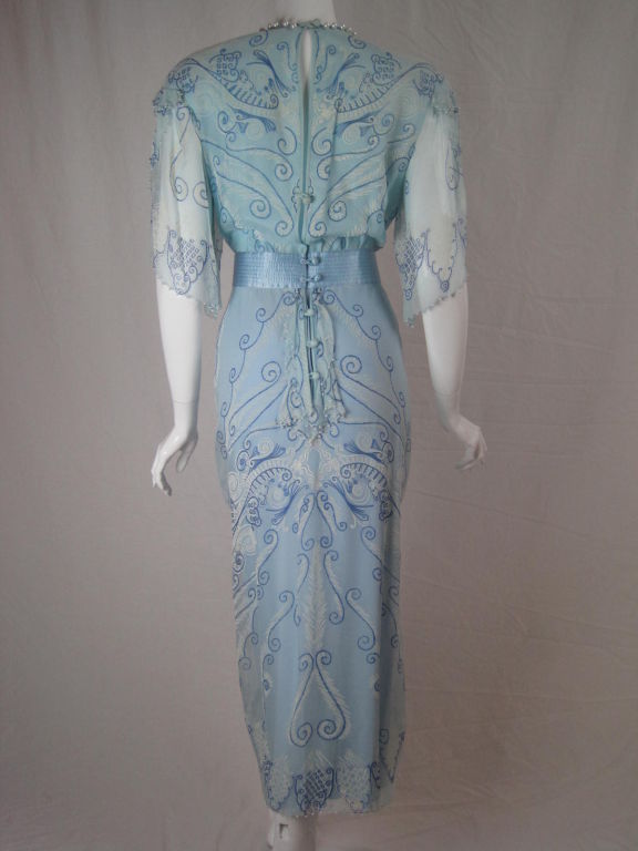 Gray Zandra Rhodes Hand-Painted Dress with Beading For Sale