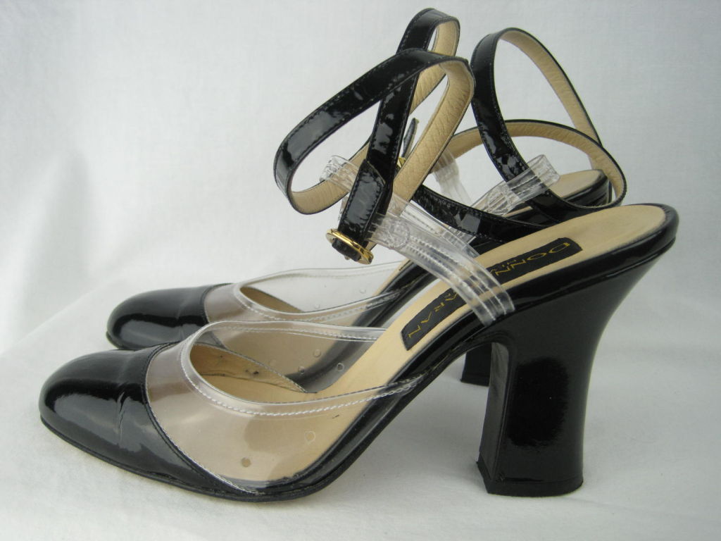 Gray Donna Karan Patent Leather and Vinyl Heels