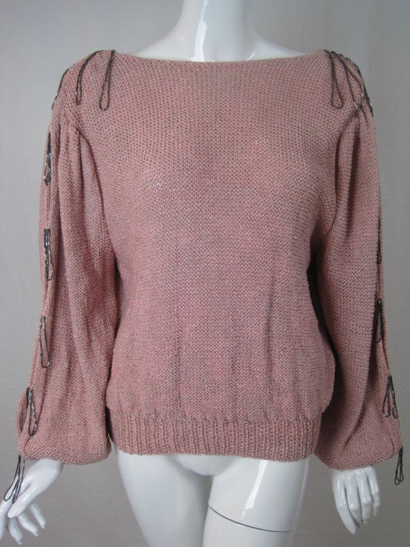 1980's Roberta and Brenda Sweater with Bugle Beads and Open Back For Sale 2