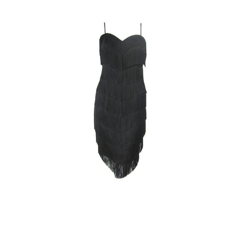 Moschino Couture Black Fringe Dress For Sale