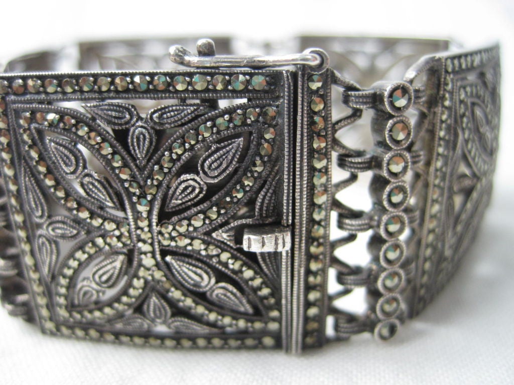 Fahrner Sterling Silver and Marcasite Bracelet In Excellent Condition In Los Angeles, CA