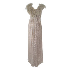 Victor Costa Chiffon Gown with Ostrich Feather Collar