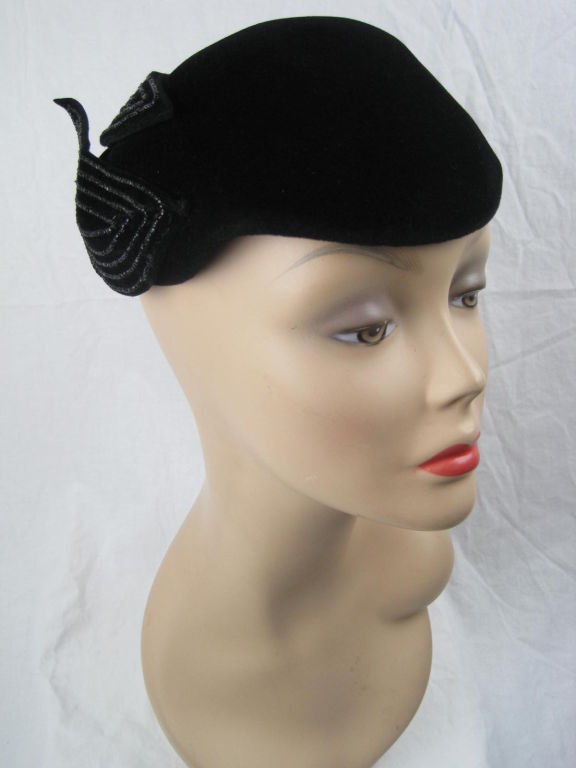Black 1940's French Beaded Toque For Sale
