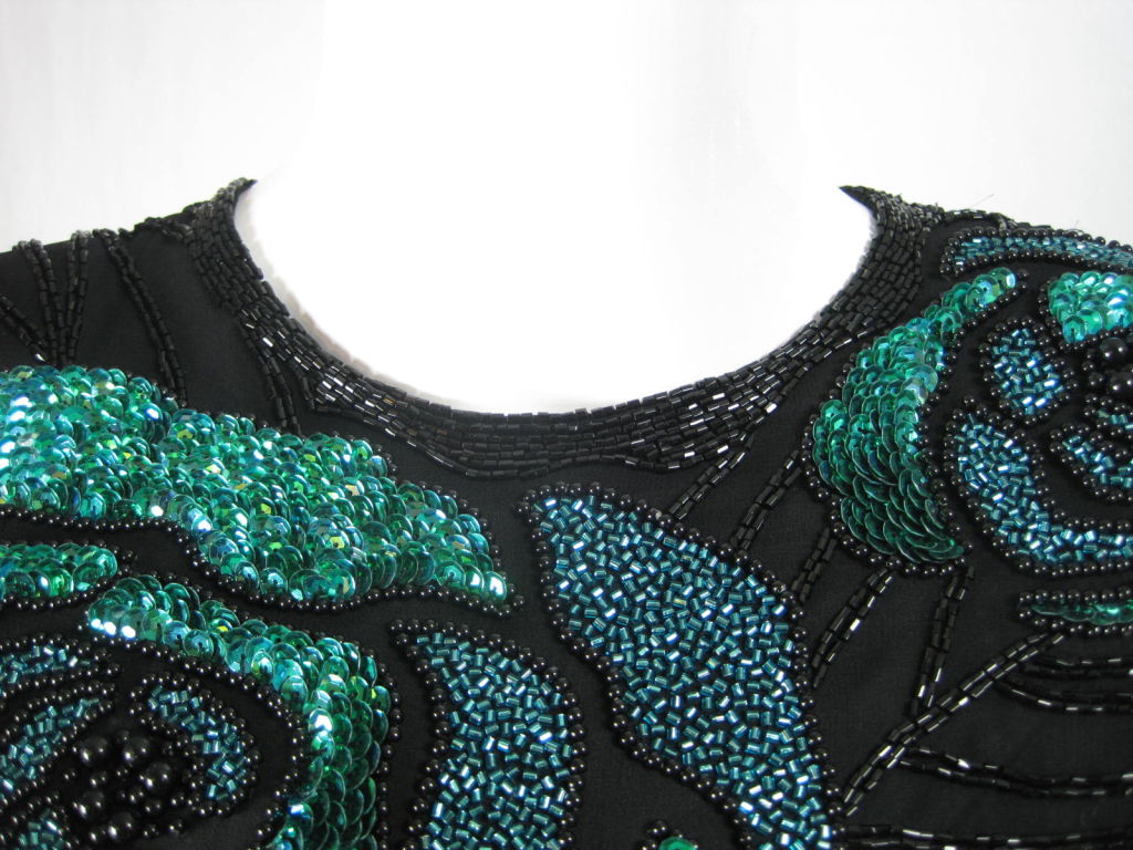 Oleg Cassini Silk Beaded Blouse In Excellent Condition In Los Angeles, CA