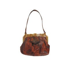 Arts & Crafts Handbag Leather and Celluloid Handbag