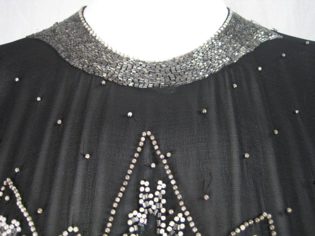 1980's Fabrice Black Chiffon Gown with Silver Beading 1