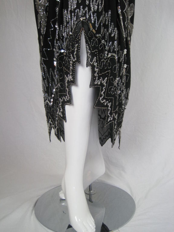 1980's Fabrice Black Chiffon Gown with Silver Beading 3