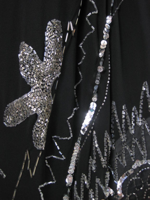 1980's Fabrice Black Chiffon Gown with Silver Beading 4