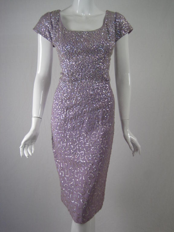 1950's Lilac Sequins Cocktail Dress 4