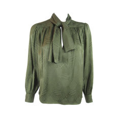 1970's Yves Saint laurent Sage Green Silk Blouse