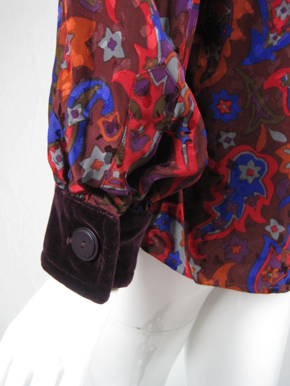 1970's YSL Silk Blouse with Velvet Trim 2