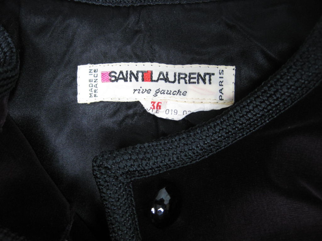 Yves Saint Laurent Velvet Suit with Soutache Trim For Sale 2