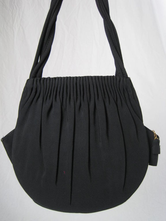Black 1940's Faille Handbag with Filigree Detail