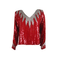 1980's Bright Red Sequined Blouse