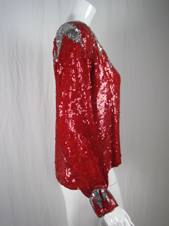 1980's Bright Red Sequined Blouse