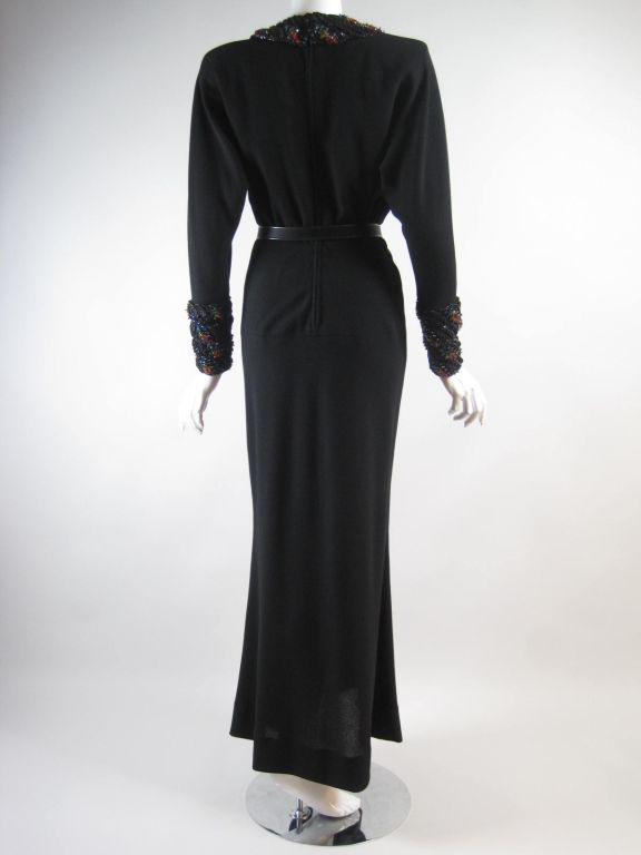 Galanos Black Gown with Beaded Collar & Cuffs 1