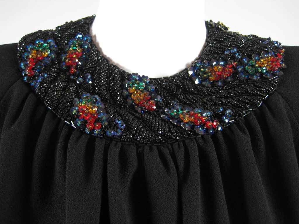 Galanos Black Gown with Beaded Collar & Cuffs 4