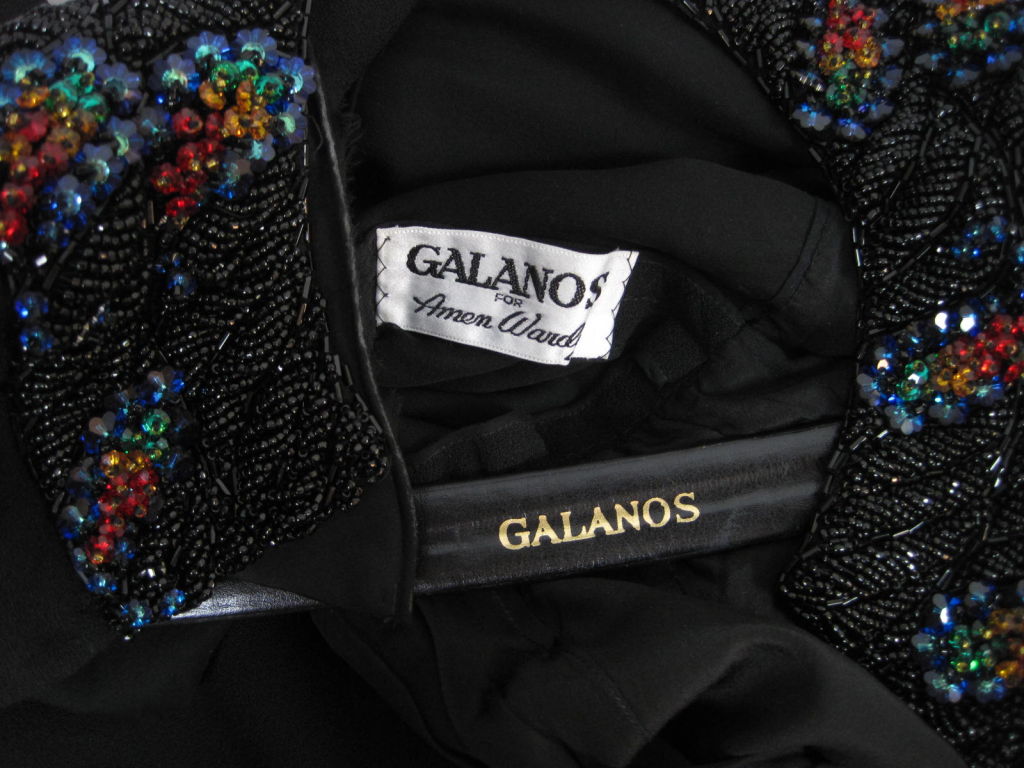 Galanos Black Gown with Beaded Collar & Cuffs 6