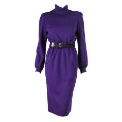 Bill Blass Purple Knit Dress with Snakeskin Belt