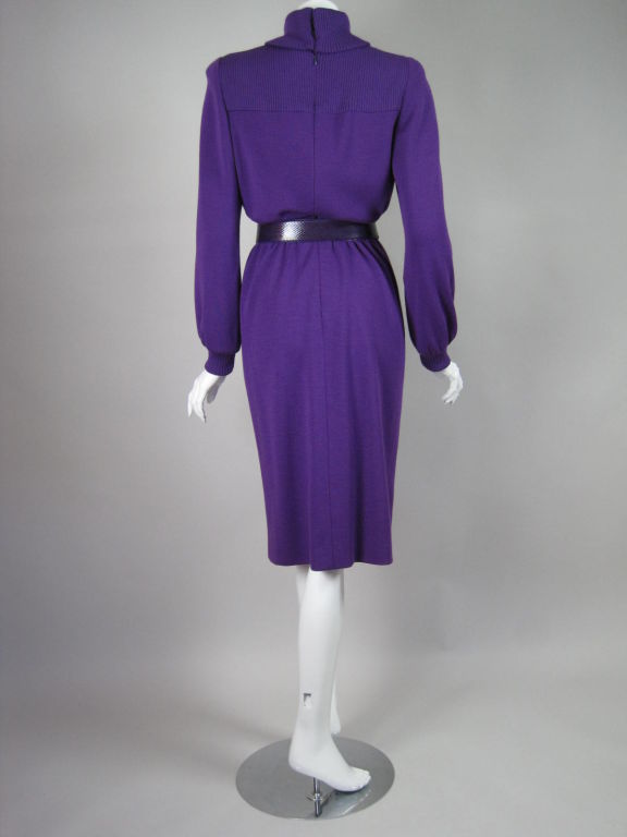 Women's Bill Blass Purple Knit Dress with Snakeskin Belt For Sale