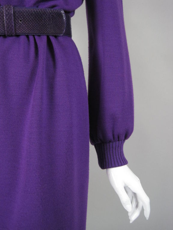Bill Blass Purple Knit Dress with Snakeskin Belt For Sale 2