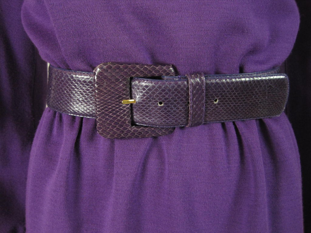Bill Blass Purple Knit Dress with Snakeskin Belt For Sale 3