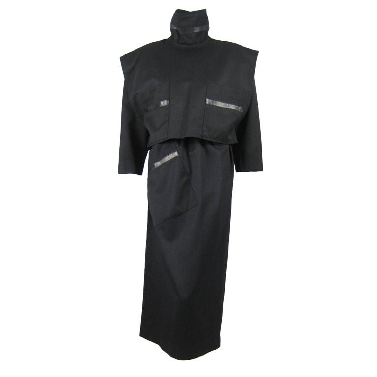 Popy Moreni Black Dress with Leather Details