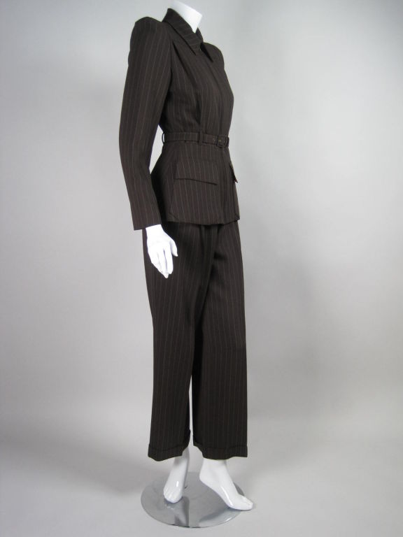 Jean-Paul Gaultier chocolate brown pinstriped suit from his 
