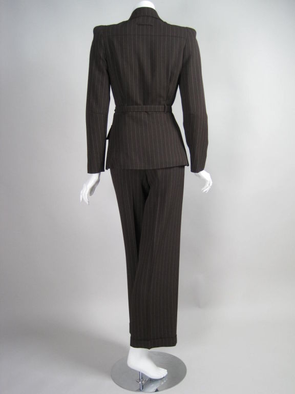 Black Gaultier Pinstriped Trouser Suit with Structured Silhouette