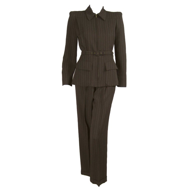 Gaultier Pinstriped Trouser Suit with Structured Silhouette