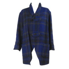 Vintage Yohji Yamamoto Blue Plaid Overcoat