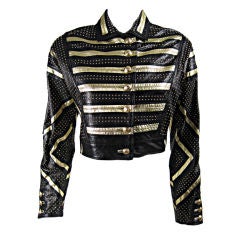 Vintage Versace Black and Gold Studded Leather Jacket