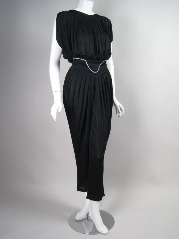 Women's 1970's Radley Black Jersey Pleated Jumpsuit