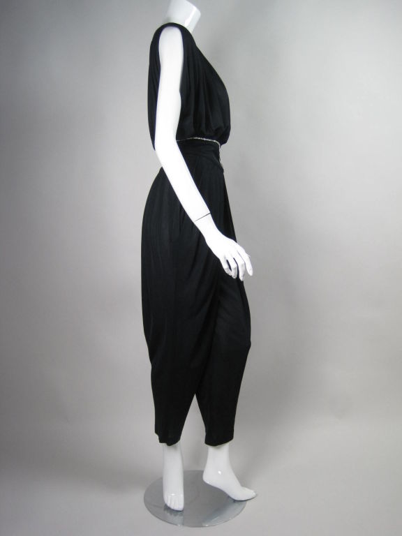 1970's Radley Black Jersey Pleated Jumpsuit 1