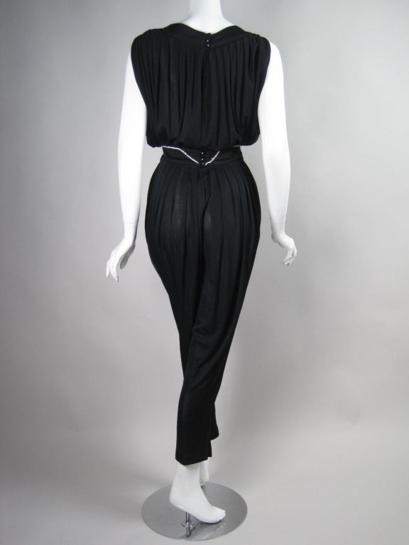 1970's Radley Black Jersey Pleated Jumpsuit 2