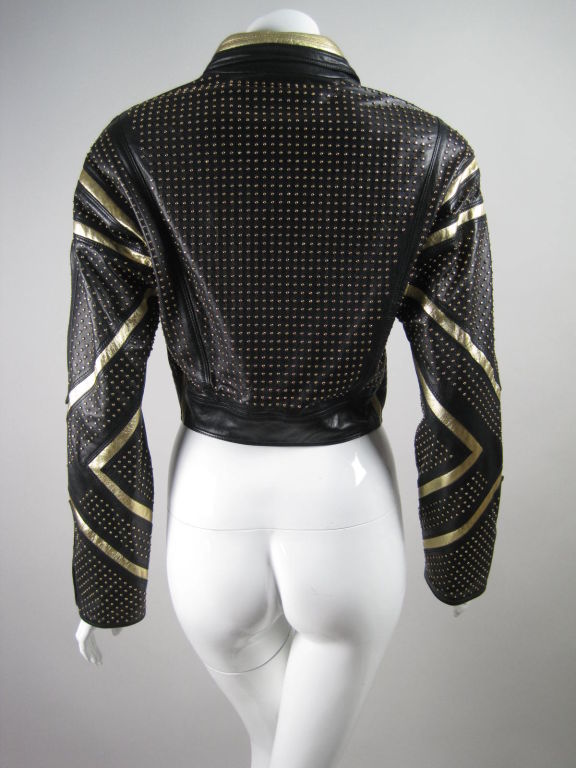 Versace Black and Gold Studded Leather Jacket at 1stDibs