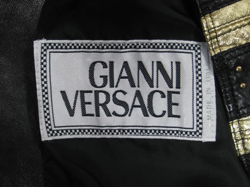Versace Black and Gold Studded Leather Jacket at 1stdibs