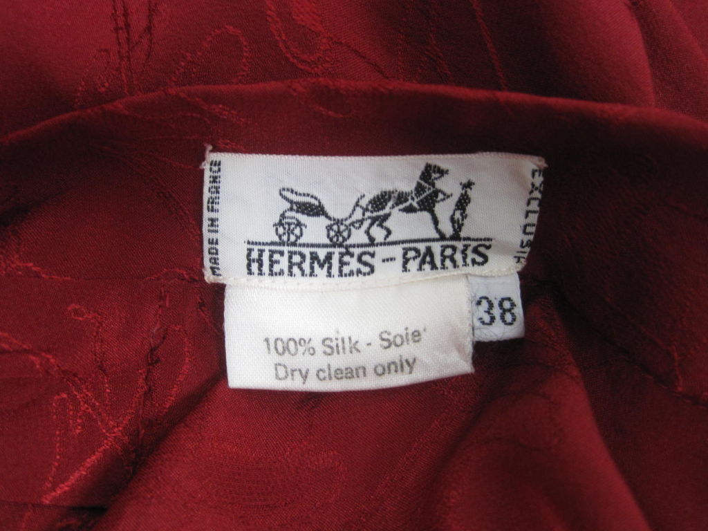 Hermes Wine-Colored Silk Jacquard Blouse 4